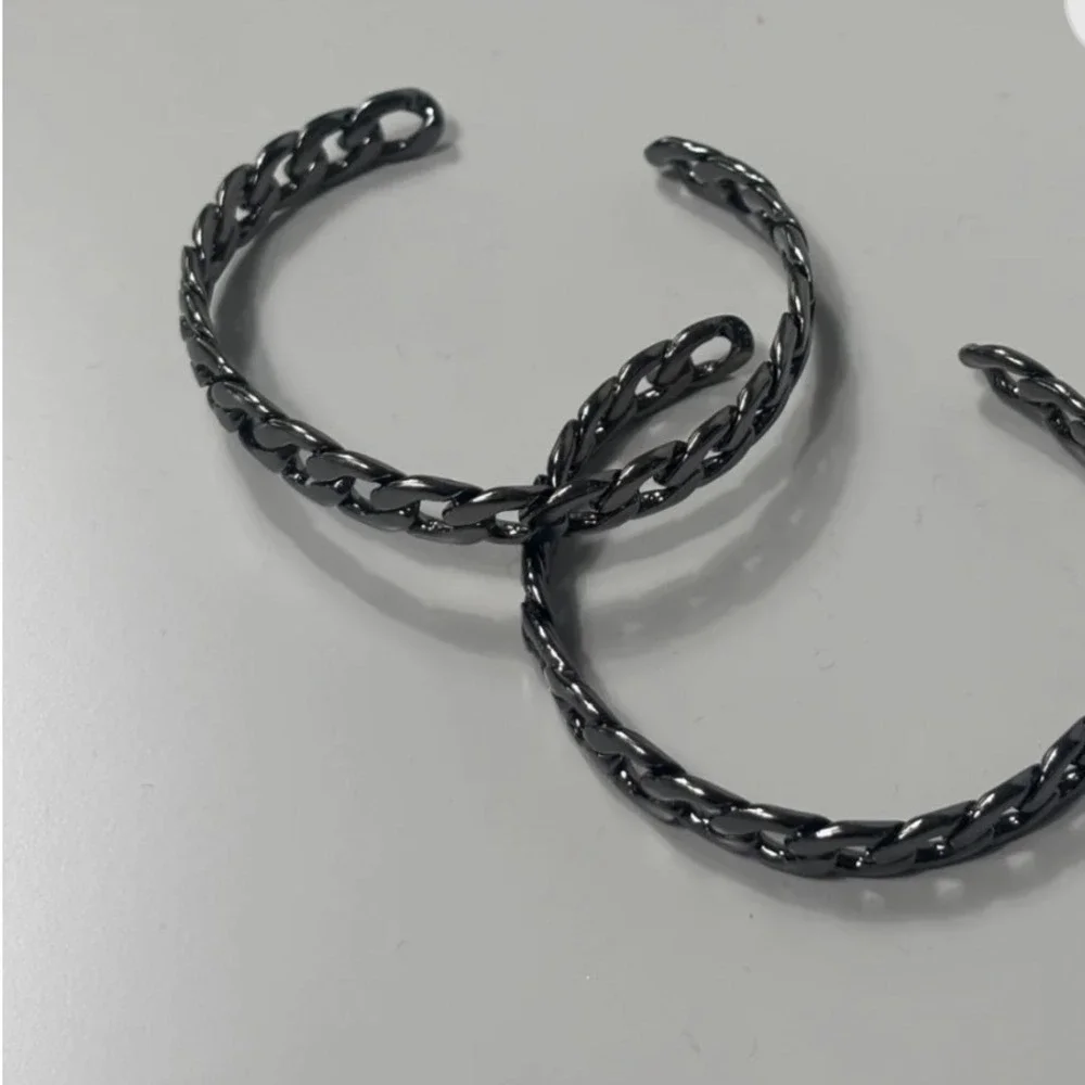 Marlyn Schiff Gunmetal Curb Chain Cuff Bracelet Chunky Link OS